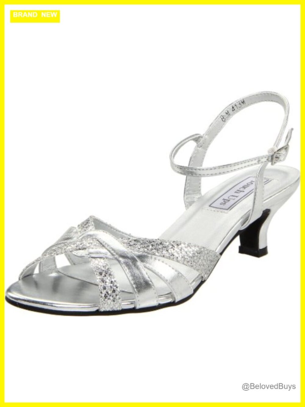 Glitter Ankle Strap Heeled Sandal Formal Prom Stacked Heel Slip On